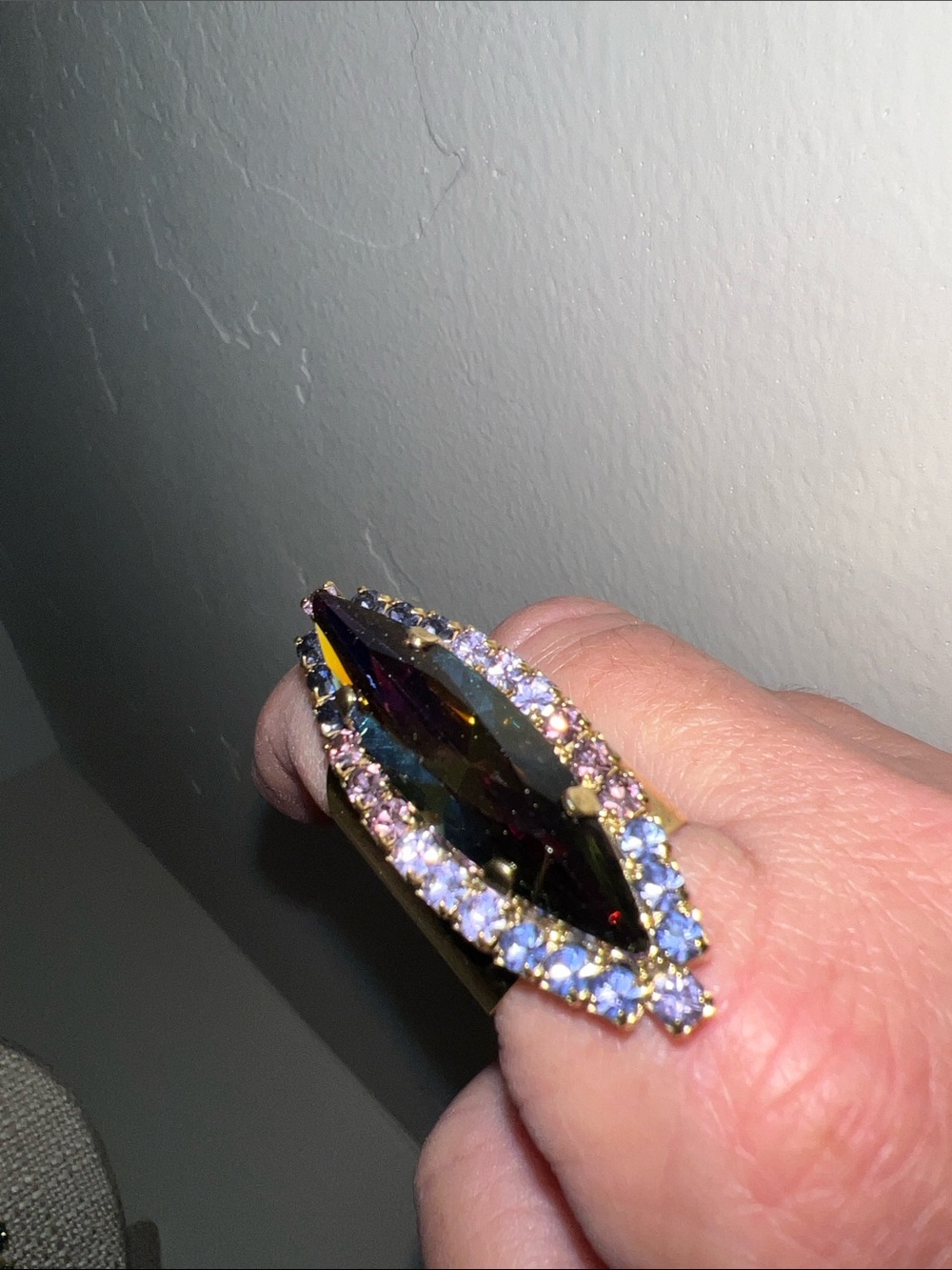 Gold-tone Ring with Marquise Mystic Stone and Purple Accent Stones
